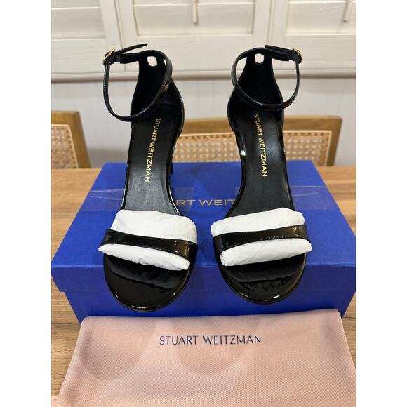 Stuart Weitzman Nudist II 75 Sandal Black Patent Leather Size 8.5 NIB Elegant - Picture 5 of 13